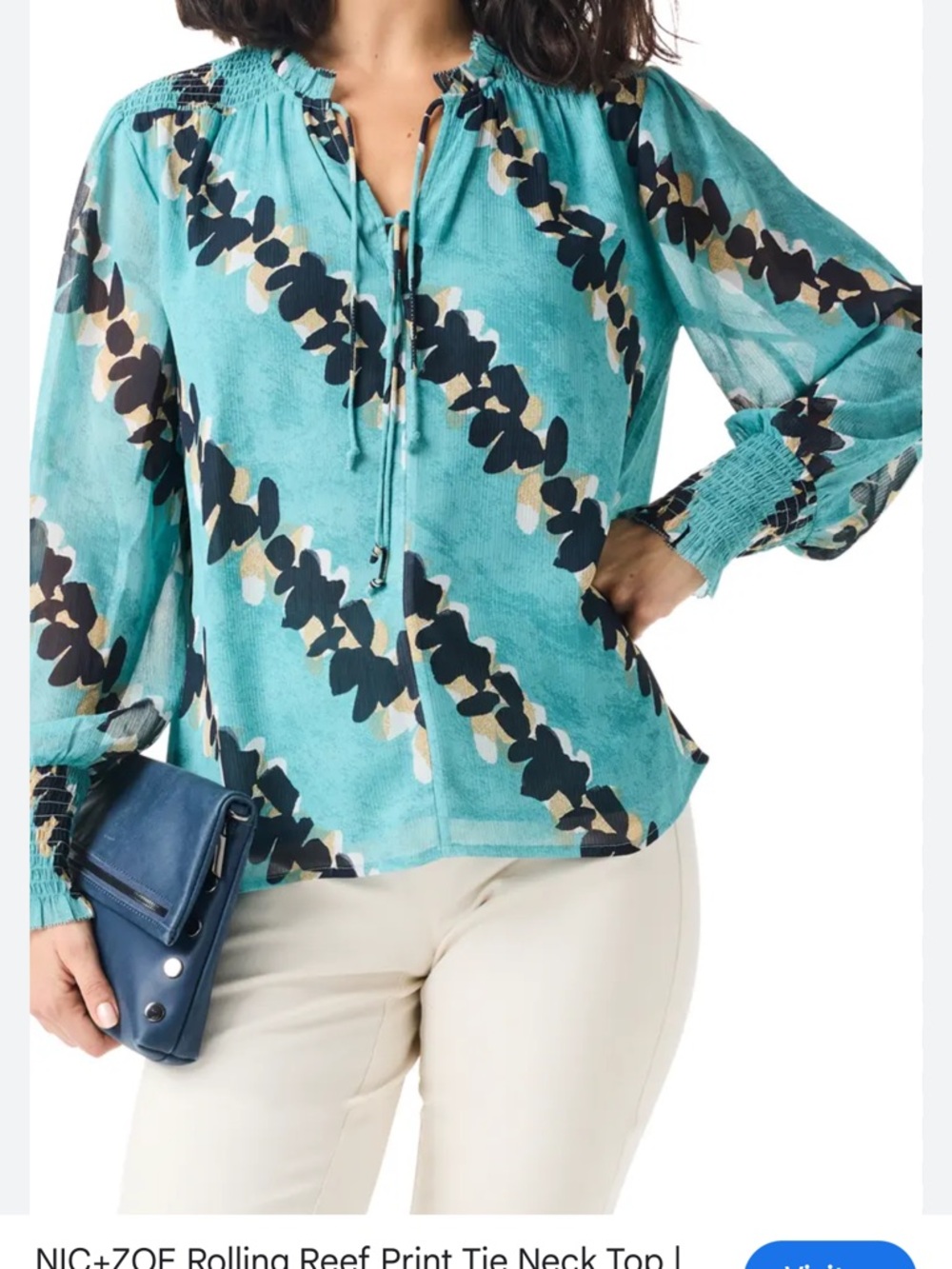 NIC+ZOE Teal Floral-Stripe Blouse with Black and Cream Accents